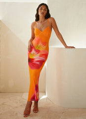 Kasey Midi Dress - Orange Tropical
