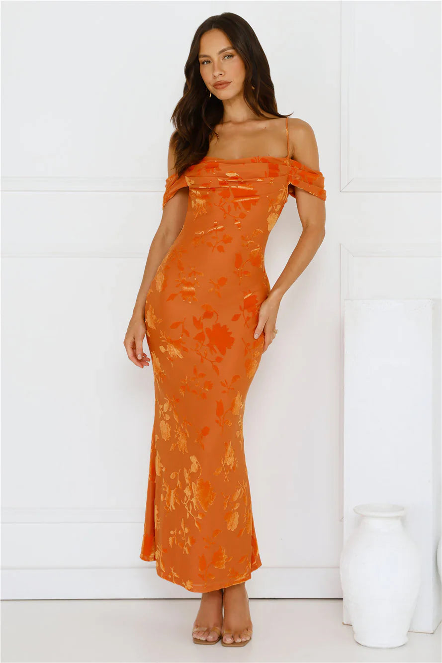 Good Fun Off Shoulder Maxi Dress Blue